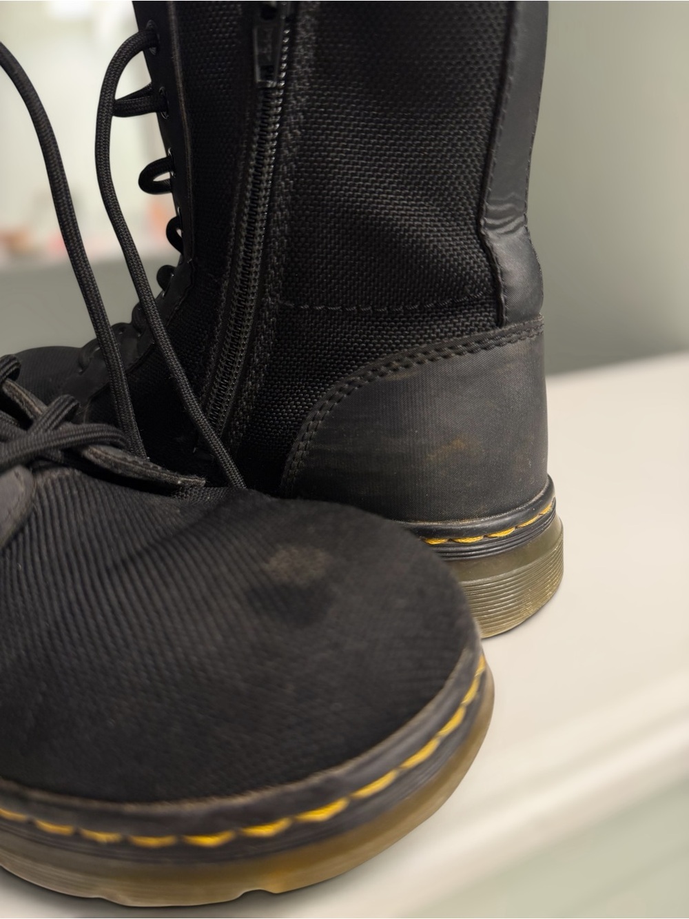 Dr. Martens Combs Y Black Canvas Combat Boots Women’s 6 Men’s 5 Side Zip Lace-Up - Picture 5 of 9